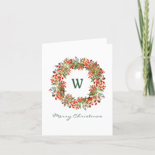 Cartes Pour Fêtes Annuelles Couronne de Noël élégante aquarelle verte rouge