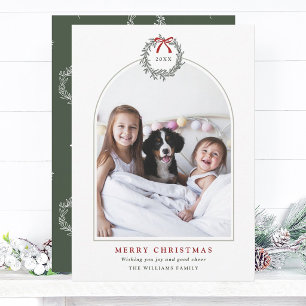 Cartes Pour Fêtes Annuelles Couronne de Noël élégante avec photo de famille en