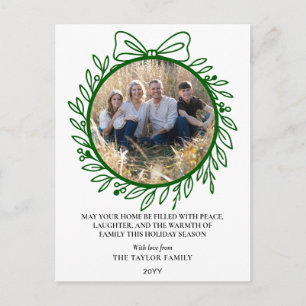 Cartes Pour Fêtes Annuelles Couronne de Noël élégante verte dessinée à la main
