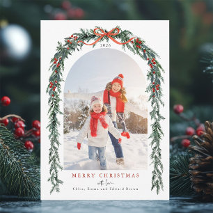 Cartes Pour Fêtes Annuelles Couronne de Noël en houx et verdure - Photo sous a