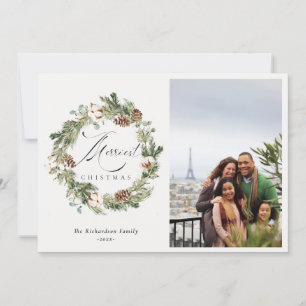 Cartes Pour Fêtes Annuelles Couronne de Noël en pin rustique avec photo de pom
