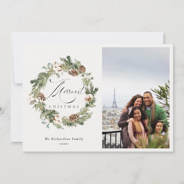 Cartes Pour Fêtes Annuelles Couronne de Noël en pin rustique en coton avec côn (Devant)