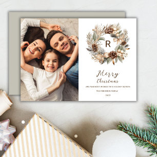 Cartes Pour Fêtes Annuelles Couronne de Noël en pin sylvestre avec monogramme 