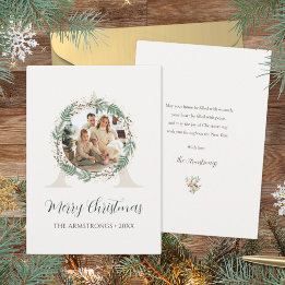 Cartes Pour Fêtes Annuelles Couronne de Noël en vert forêt avec monogramme et 