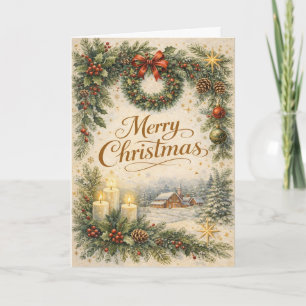 Cartes Pour Fêtes Annuelles Couronne de Noël Evergreen Vintage Joyeux Noël