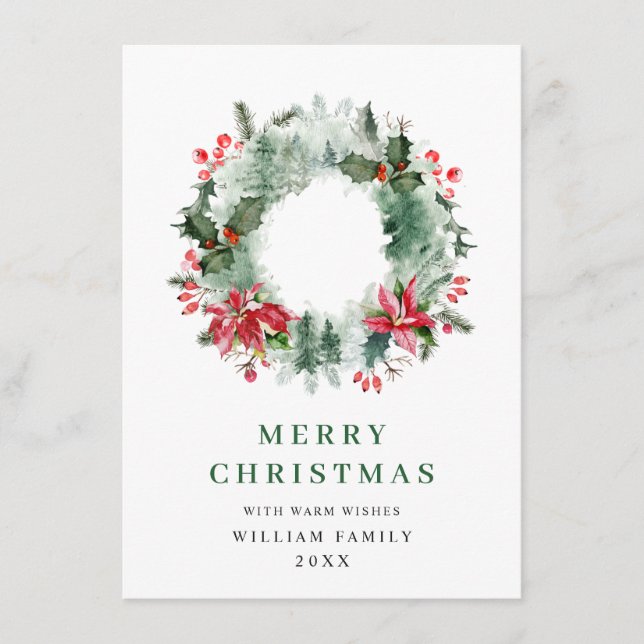 Cartes Pour Fêtes Annuelles Couronne de Noël festive à baies de houx (Devant)