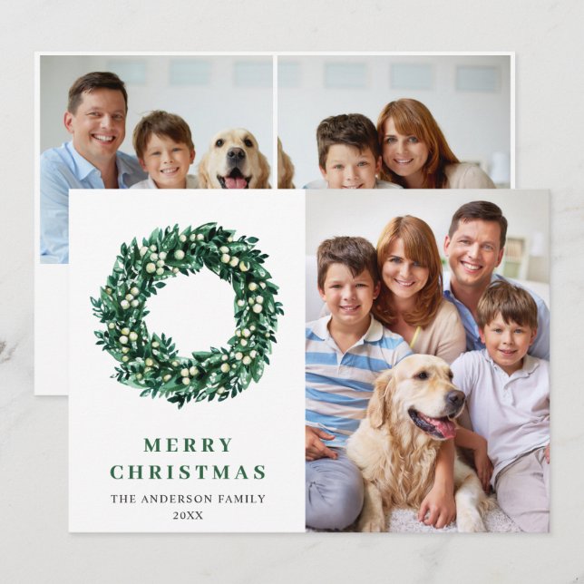 Cartes Pour Fêtes Annuelles Couronne de Noël festive de houx Photo de vœux de  (Devant / Derrière)