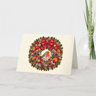 Cartes Pour Fêtes Annuelles Couronne de Noël festive Robin avec grelots
