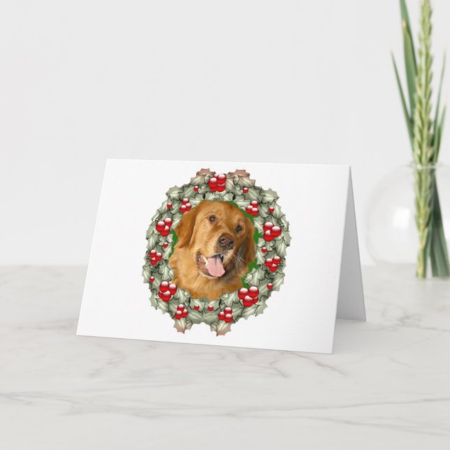 Cartes Pour Fêtes Annuelles Couronne de Noël Golden Retriever (Devant)