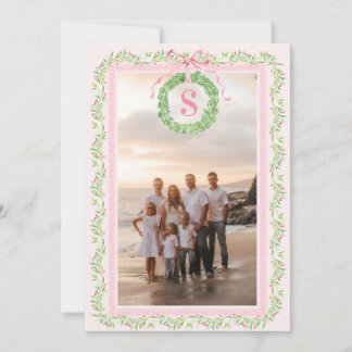Cartes Pour Fêtes Annuelles Couronne de Noël grandmillennial avec monogramme