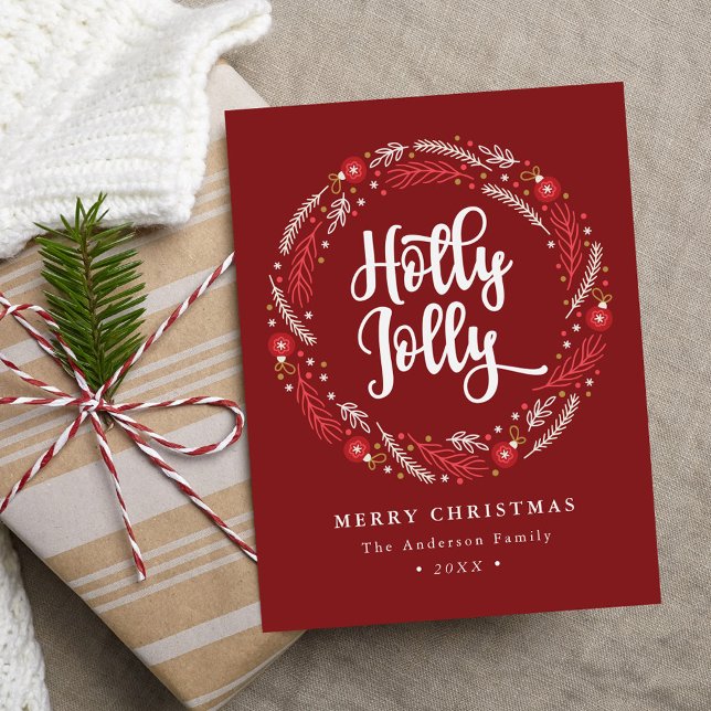 Cartes Pour Fêtes Annuelles Couronne de Noël Holly Jolly Non-Photo (Créateur téléchargé)