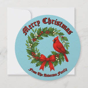 Cartes Pour Fêtes Annuelles Couronne de Noël Holly Mistletoe Bird Bow