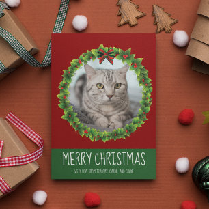 Cartes Pour Fêtes Annuelles Couronne de Noël Joyeux Noël Photo de Chat Personn