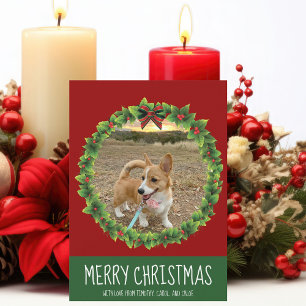 Cartes Pour Fêtes Annuelles Couronne de Noël joyeux personnalisée avec photo d