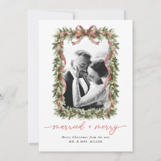 Cartes Pour Fêtes Annuelles Couronne de Noël Mariés et Joyeux