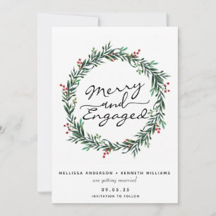 Cartes Pour Fêtes Annuelles Couronne de Noël Merry and Engaged Save The Date