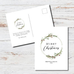 Cartes Pour Fêtes Annuelles Couronne de Noël minimaliste à l'aquarelle Joyeux