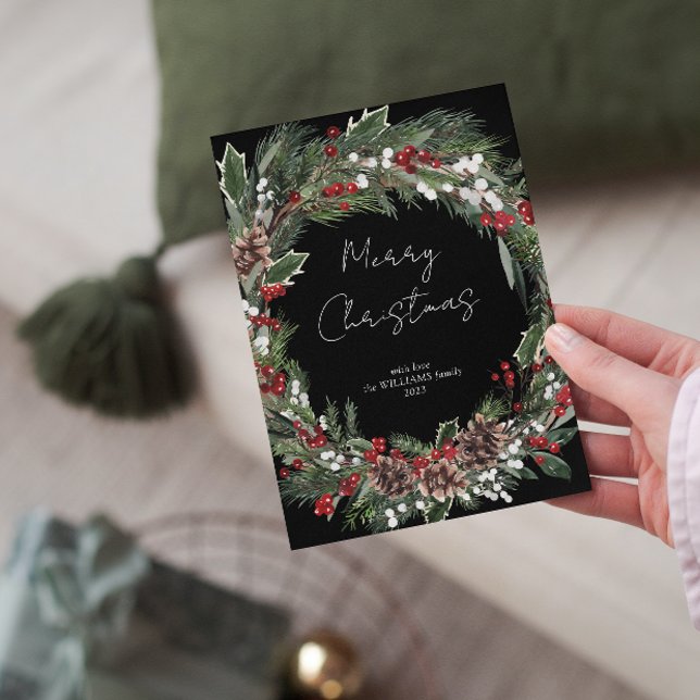 Cartes Pour Fêtes Annuelles Couronne de Noël moderne aux baies rouges et botan (Spread a smile this Christmas and don't forget to send your loved ones a special card 🎄)