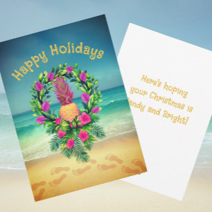 Cartes Pour Fêtes Annuelles Couronne de Noël personnalisée à l'ananas tropical