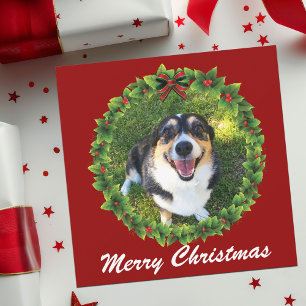 Cartes Pour Fêtes Annuelles Couronne de Noël personnalisée avec photo de chien