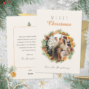 Cartes Pour Fêtes Annuelles Couronne de Noël photo aquarelle d'orange séchée