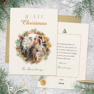 Cartes Pour Fêtes Annuelles Couronne de Noël photo aquarelle d'orange séchée