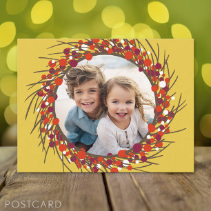 Cartes Pour Fêtes Annuelles Couronne de Noël Photo - jaune beurre et rouge