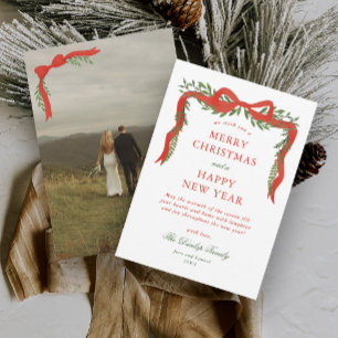 Cartes Pour Fêtes Annuelles Couronne de Noël Photo Ruban Rouge