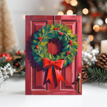 Couronne de Noël Porte Rouge Aquarelle