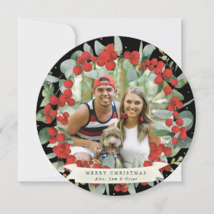 Cartes Pour Fêtes Annuelles Couronne de Noël ronde/carrée à base de baies roug