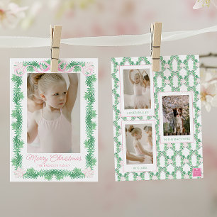 Cartes Pour Fêtes Annuelles Couronne de Noël rose et verte en aquarelle Photo