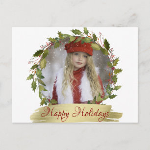 Cartes Pour Fêtes Annuelles Couronne de Noël rouge personnalisée Holly   PHOTO