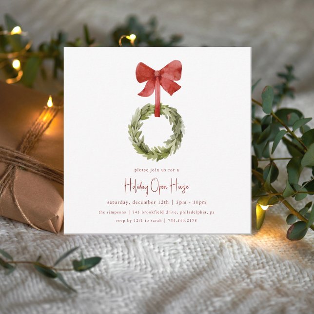 Cartes Pour Fêtes Annuelles Couronne de Noël scandinave Ruban rouge Maison ouv (Créateur téléchargé)