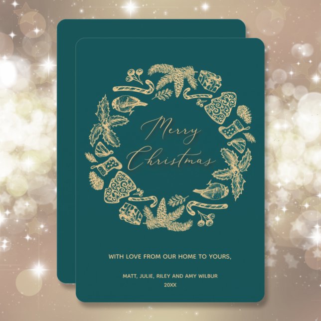 Cartes Pour Fêtes Annuelles Couronne de Noël sur la non-photo Turquoise (Créateur téléchargé)