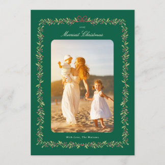 Cartes Pour Fêtes Annuelles couronne de noël verte cadre botanique photo 
