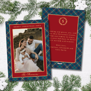 Cartes Pour Fêtes Annuelles Couronne de Noël vintage à carreaux rouges classiq