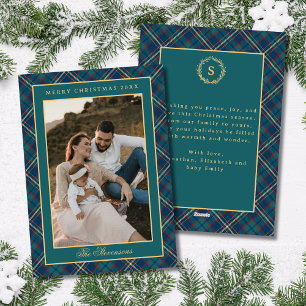 Cartes Pour Fêtes Annuelles Couronne de Noël vintage à carreaux verts classiqu