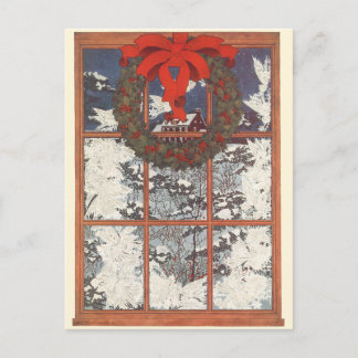 Cartes Pour Fêtes Annuelles Couronne de Noël vintage dans une fenêtre avec de
