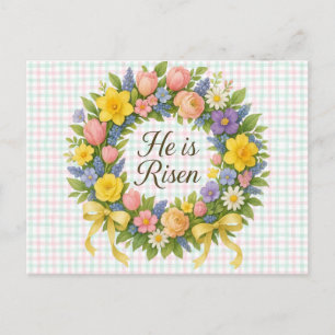 Cartes Pour Fêtes Annuelles Couronne de Pâques florale colorée Il est ressusci