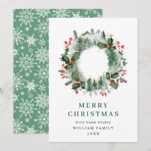 Cartes Pour Fêtes Annuelles Couronne de paysage baie de houx pin forêt Noël