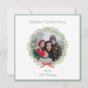Cartes Pour Fêtes Annuelles Couronne de photo de famille Elegant Script Joyeux