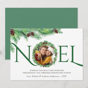 Cartes Pour Fêtes Annuelles Couronne de pin botanique simple élégant NOEL 1 Ph