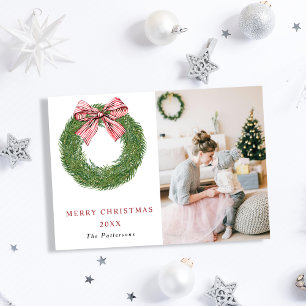 Cartes Pour Fêtes Annuelles Couronne de pin d'hiver rayures rouge noeud Photo