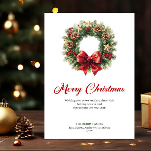 Cartes Pour Fêtes Annuelles Couronne de pin festive Imprimé de vœux de Noël