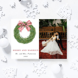 Cartes Pour Fêtes Annuelles Couronne de pin hivernale Photo de Noël joyeux et 