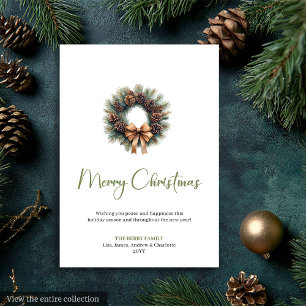 Cartes Pour Fêtes Annuelles Couronne de pin terreuse Boho Cozy pour voeux de N
