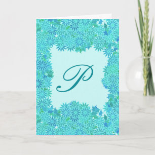 Cartes Pour Fêtes Annuelles Couronne de Poinsettia avec Monogramme, Turquoise