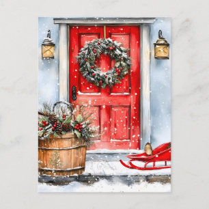 Cartes Pour Fêtes Annuelles Couronne de porte de Noël rouge hivernal rustique 
