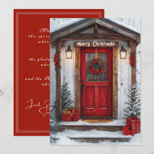 Cartes Pour Fêtes Annuelles Couronne de porte rustique rouge avec lumières et 