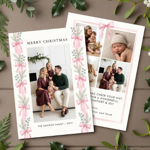 Cartes Pour Fêtes Annuelles Couronne de ruban de pin à noeud rose Joyeux Noël